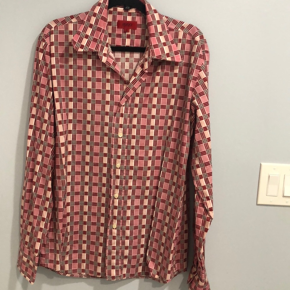 Hugo Boss Men's Long Sleeve Classic Button Down Dress Shirt red/pink Blue XL